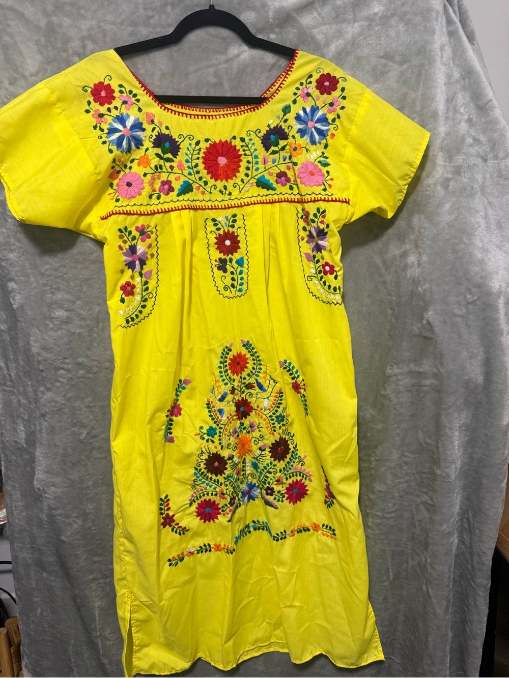 Girls Yellow Embroidered Floral Dress